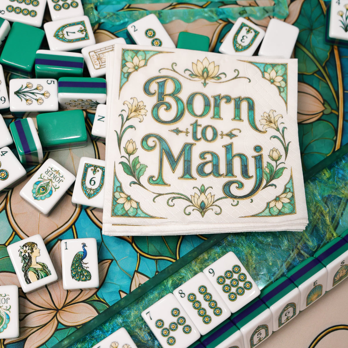 Peacock Stained Glass American Mahjong Set