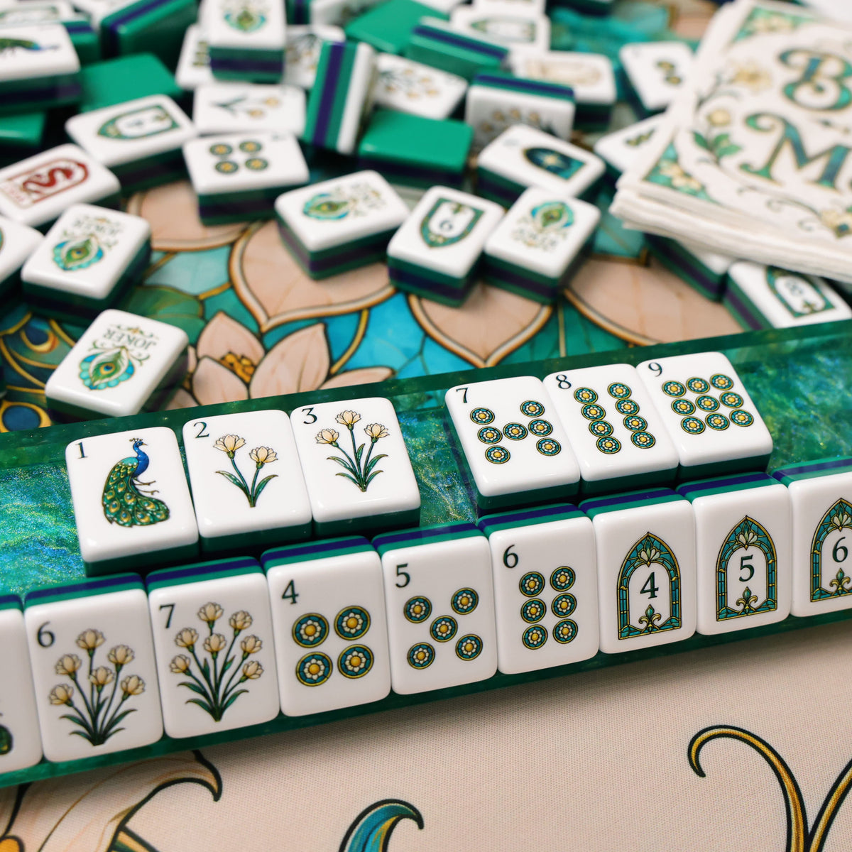 Peacock Stained Glass American Mahjong Set