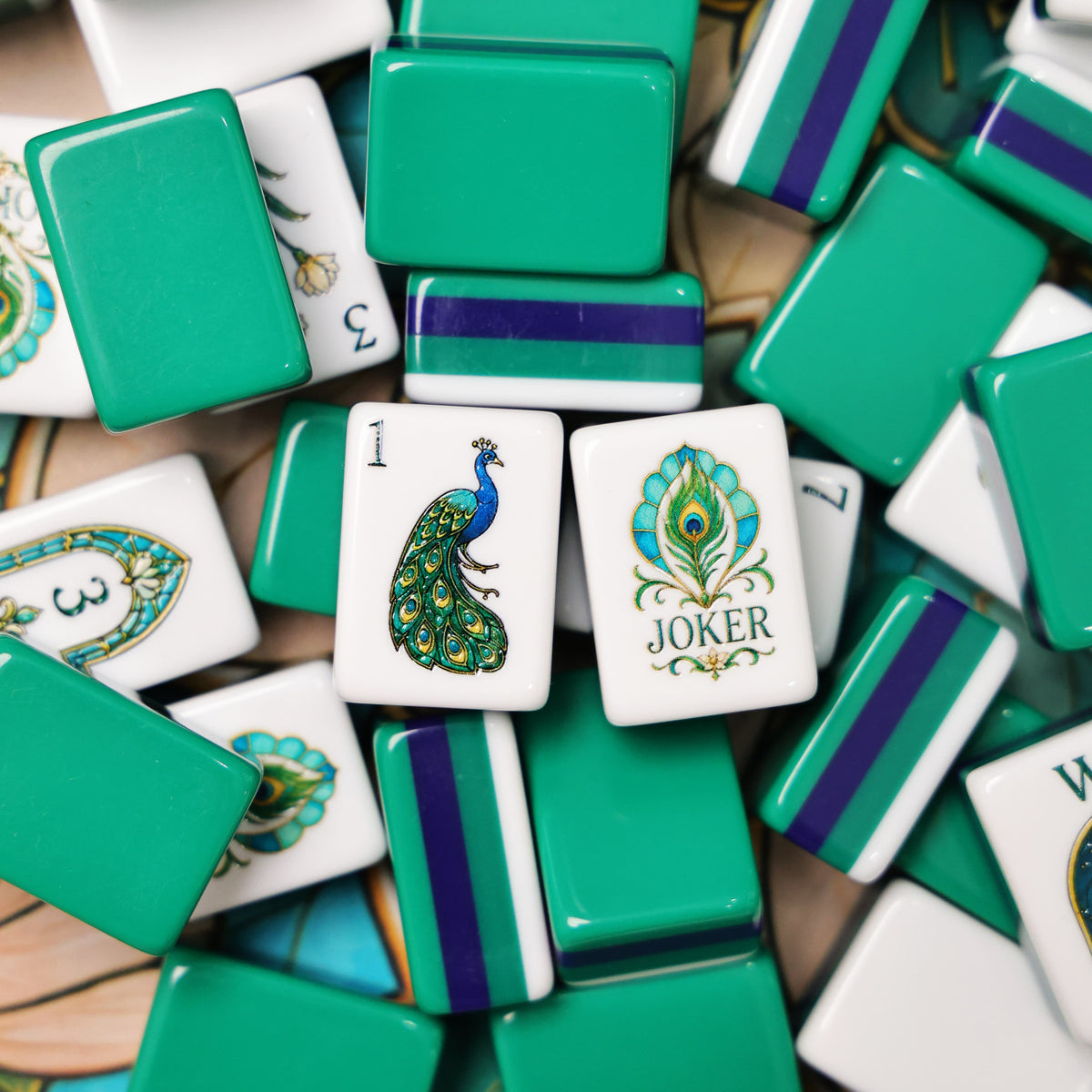 Peacock Stained Glass American Mahjong Set